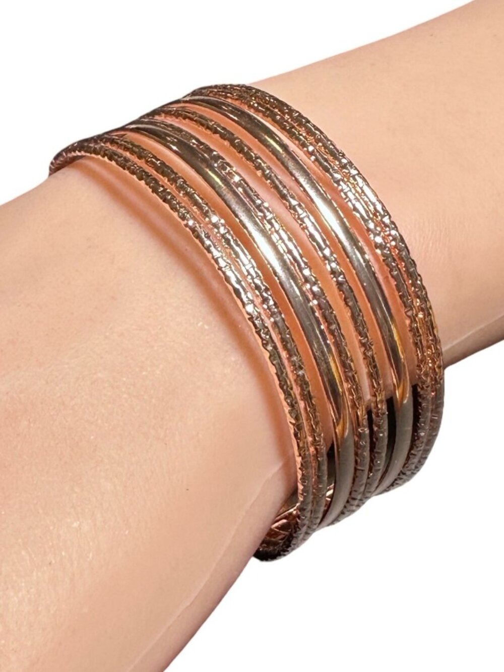 Cuff Bracelet Textured Metal Bands Rose Gold Finish Womens Costume Jewelry NWOT